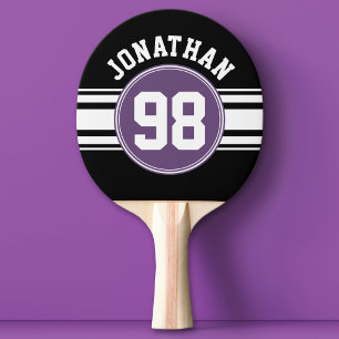 Sports Jersey Black and Purple Stripes Name Number Ping Pong Paddle