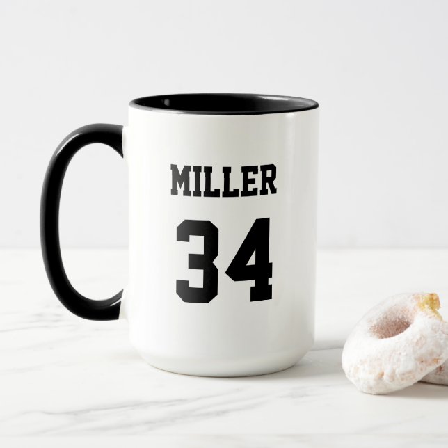 Sports Jersey Black and White Modern Custom Mug (With Donut)