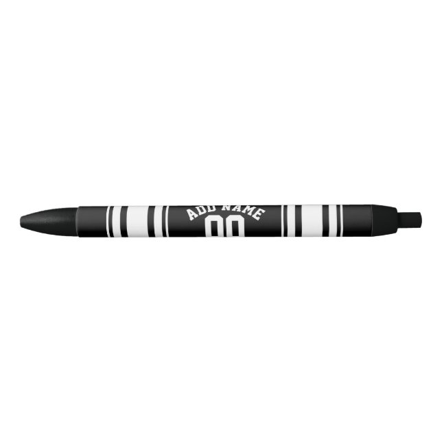 Sports Jersey Black and White Stripes Name Number Black Ink Pen (Front)
