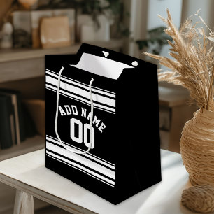 Sports Jersey Black and White Stripes Name Number Medium Gift Bag