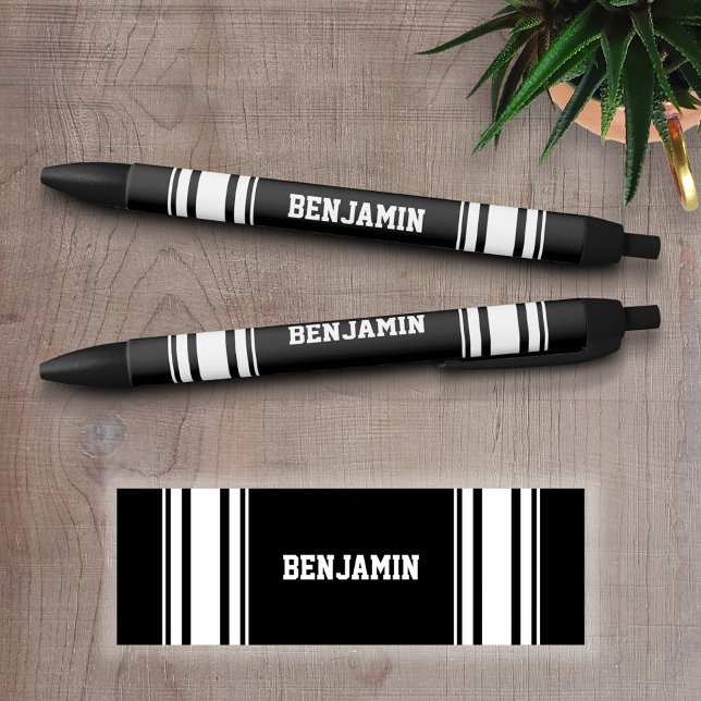 Sports Jersey Black and White Stripes Personalised Ink Pen (Personalized Writing Pens - add your name, monogram or other text)