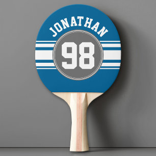 Sports Jersey Blue and Grey Stripes Name Number Ping Pong Paddle