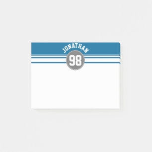 Sports Jersey Blue and Grey Stripes Name Number Post-it Notes