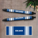 Sports Jersey Blue and White Stripes Personalised Black Ink Pen<br><div class="desc">This sporty design is perfect for any athlete playing football,  soccer or baseball. Add a name or any text for a custom gift.</div>