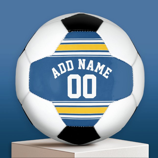 Sports Jersey Blue and Yellow Stripes Name Number Football (Custom Soccer Ball)