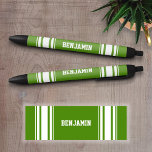 Sports Jersey Green and White Stripes Personalised Black Ink Pen<br><div class="desc">This sporty design is perfect for any athlete playing football,  soccer or baseball. Add a name or any text for a custom gift.</div>