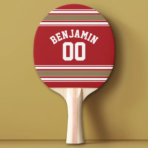 Sports Jersey Red and Gold Stripes Name Number Ping Pong Paddle