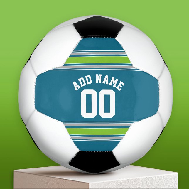 Sports Jersey Teal and Green Stripes Name Number Football (Custom Soccer Ball)