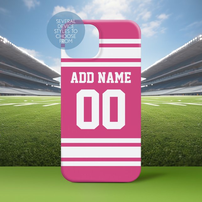 Sports Jersey with Name and Number - Pink White Case-Mate iPhone Case (Personalized Phone Case with a Football Jersey Stripe Design)