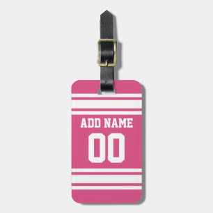 Sports Jersey with Name and Number - Pink White Luggage Tag