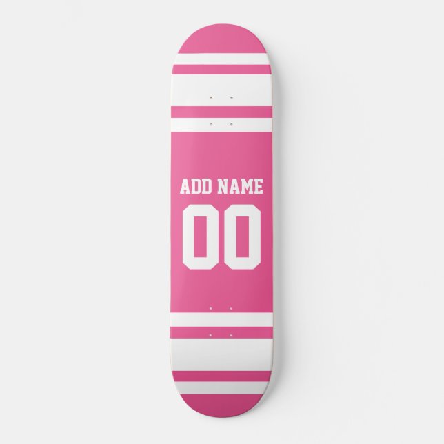 Sports Jersey with Name and Number - Pink White Skateboard (Front)
