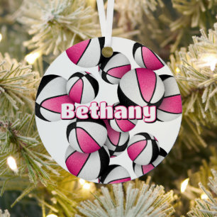 sports keepsake player name pink black basketballs metal tree decoration