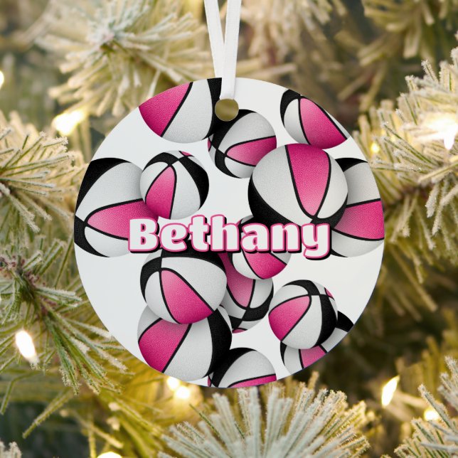 sports keepsake player name pink black basketballs metal tree decoration (Insitu)