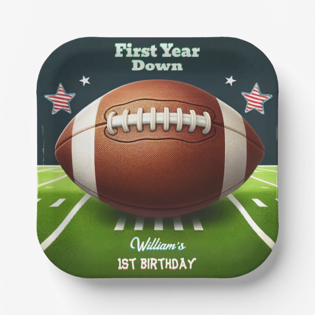 Sports kids boys ticket Football 1st Birthday Paper Plate (Front)