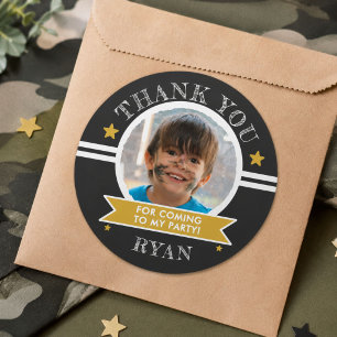 Sports Kids Photo Birthday Party Thank You  Classic Round Sticker