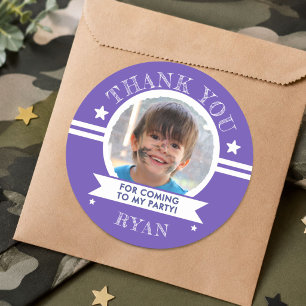 Sports Kids Photo Birthday Party Thank You  Classic Round Sticker