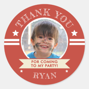 Sports Kids Photo Birthday Party Thank You Classic Round Sticker