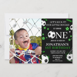 Sports Kids Soccer 1st Birthday Party Photo Invitation