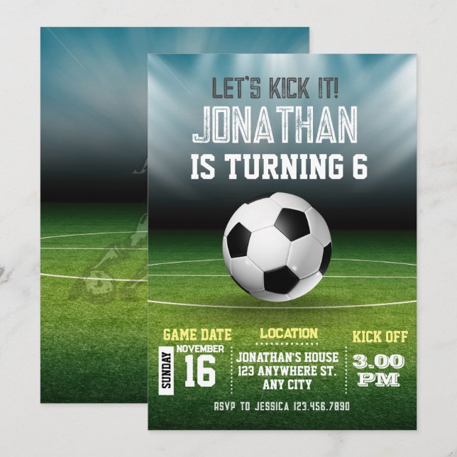 Sports Kids Soccer Birthday Invitation (Front/Back)
