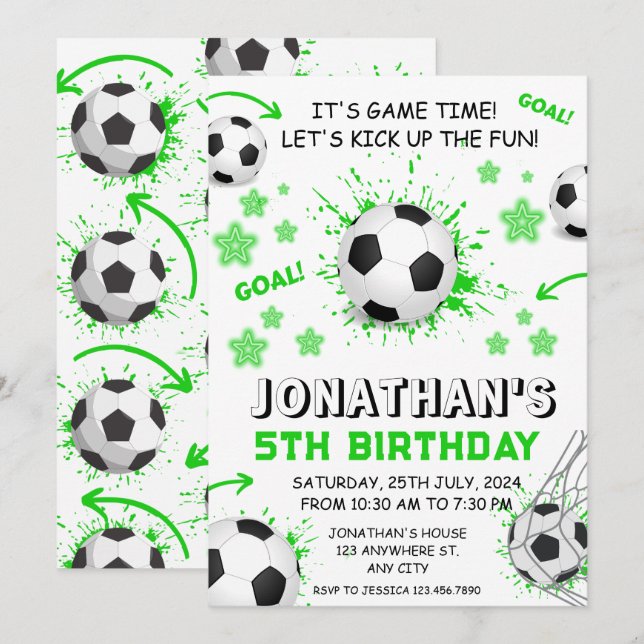 Sports Kids Soccer Birthday Party Invitation (Front/Back)