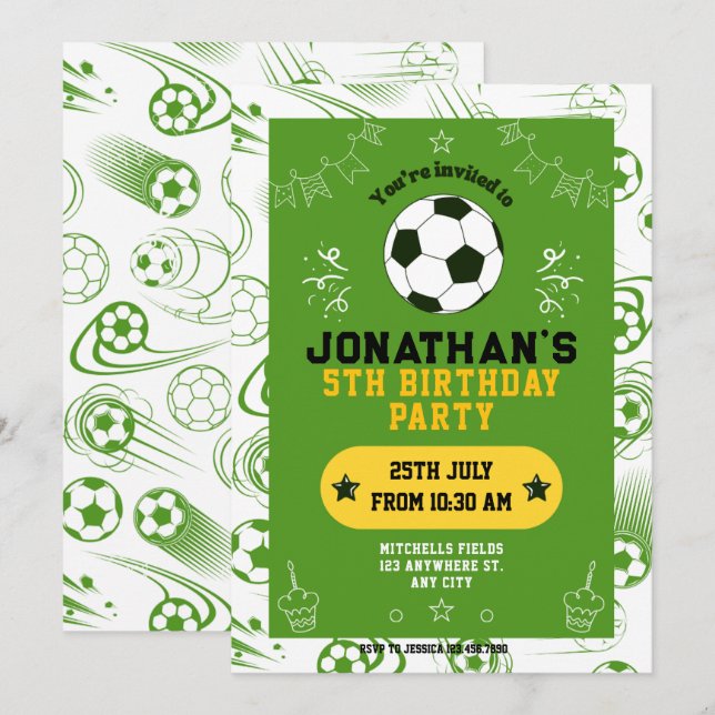 Sports Kids Soccer Birthday Party Invitation (Front/Back)