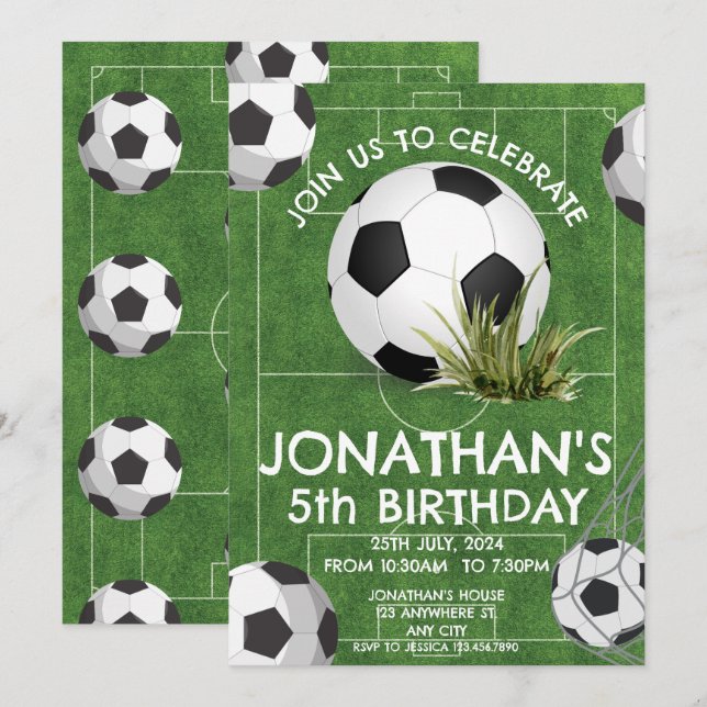 Sports Kids Soccer Birthday Party Invitation (Front/Back)