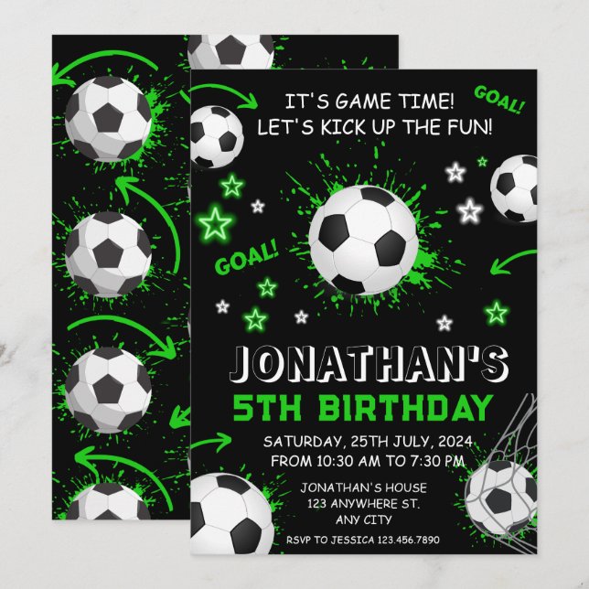 Sports Kids Soccer Birthday Party Invitation (Front/Back)