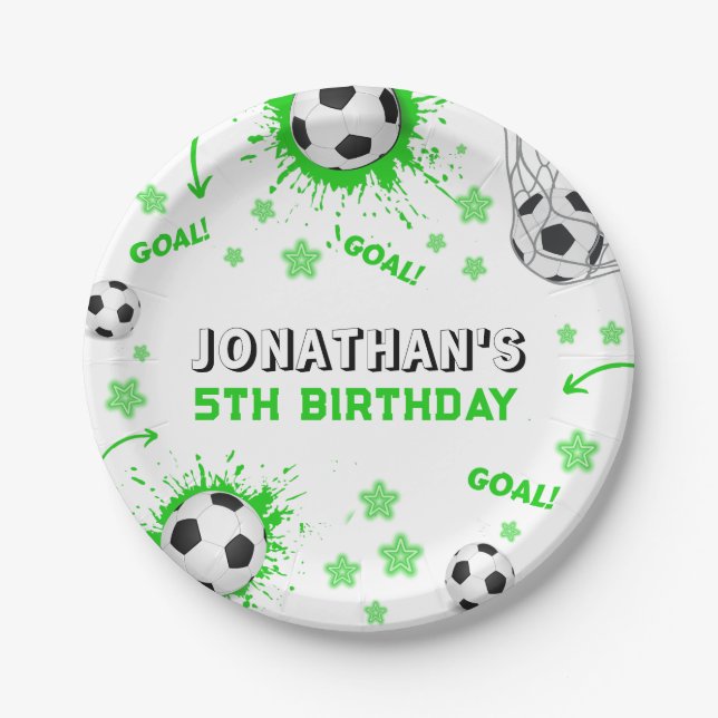 Sports Kids Soccer Birthday Party Paper Plate (Front)