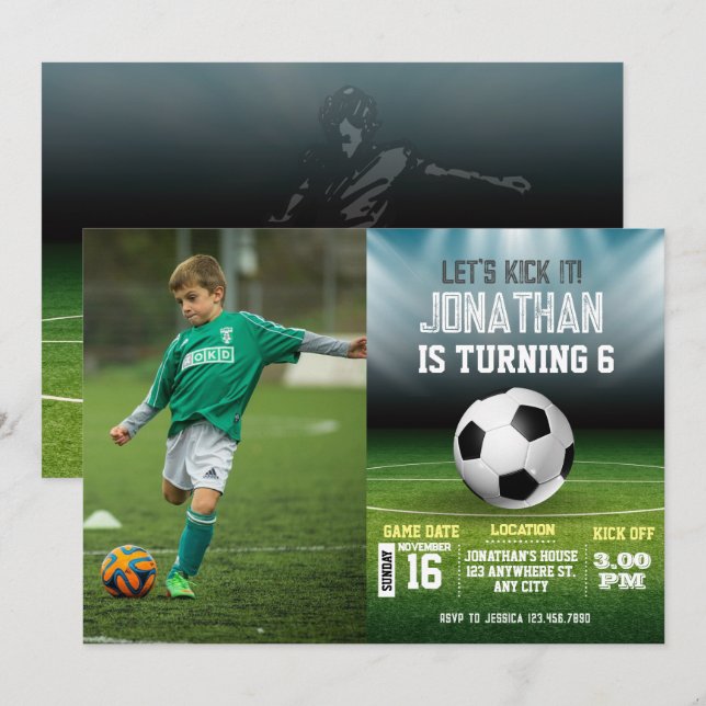 Sports Kids Soccer Photo Birthday Invitation (Front/Back)