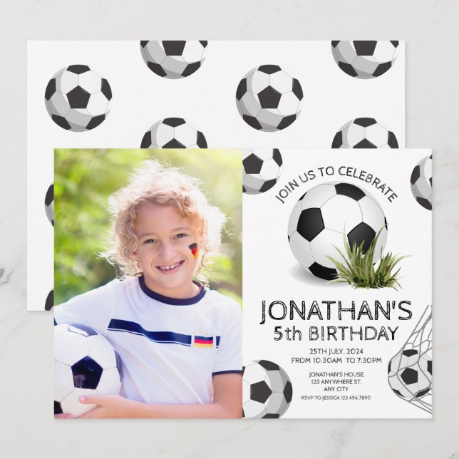 Sports Kids Soccer Photo Birthday Party Invitation (Front/Back)
