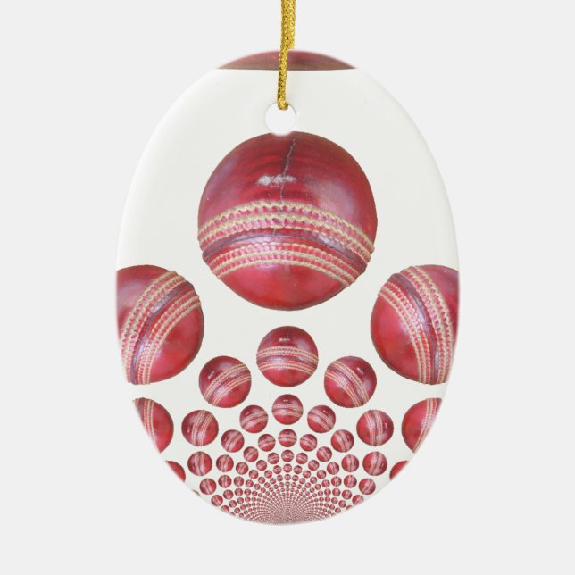 Sports Lover’s Cricket Ball Print Ceramic Tree Decoration (Front)
