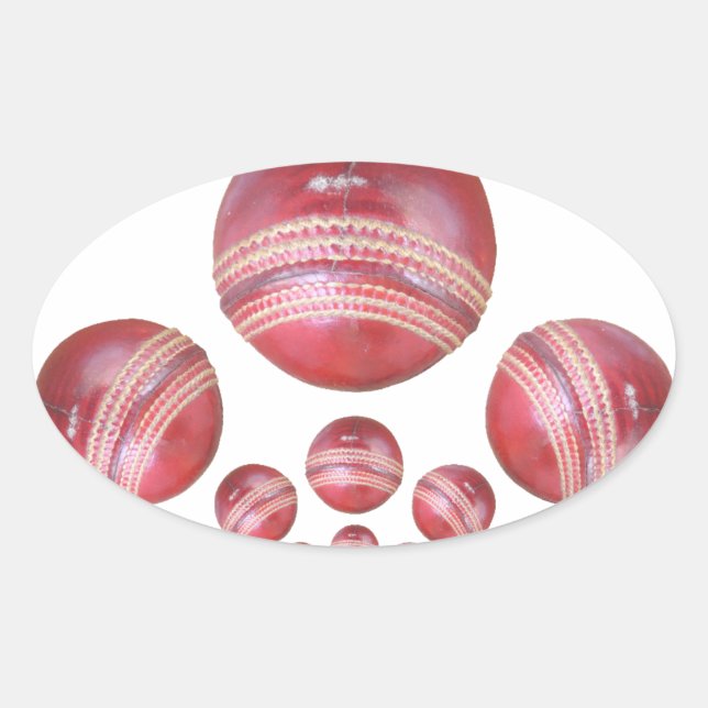 Sports Lover’s Cricket Ball Print Oval Sticker (Front)