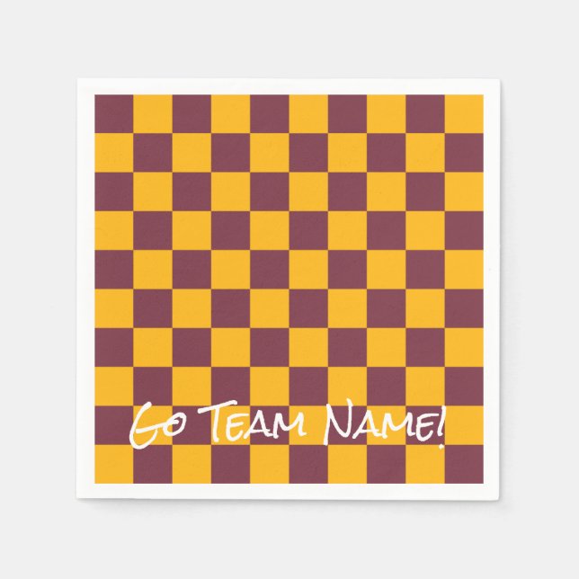 Sports Maroon Gold Check Team NAME School Colours Napkin (Front)