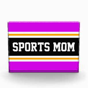 SPORTS MOM Fun Athletic Bright PInk Black Stripes Photo Block