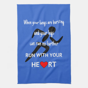 Sports motivational running quote blue tea towel