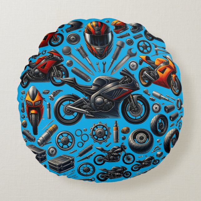 Sports Motorcycles: Speed and Performance Round Cushion (Front)