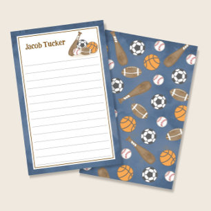 Sports Navy Blue Kids Lined Letter Writing Paper