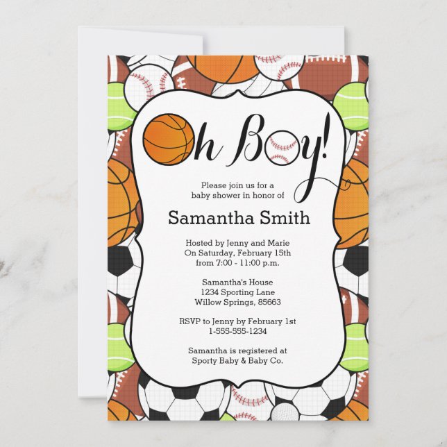 Sports Oh Boy! Baby Shower Invitation (Front)
