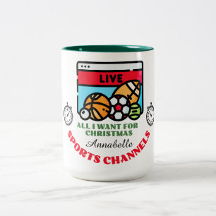 Sports on TV Christmas Mug with Green Rim