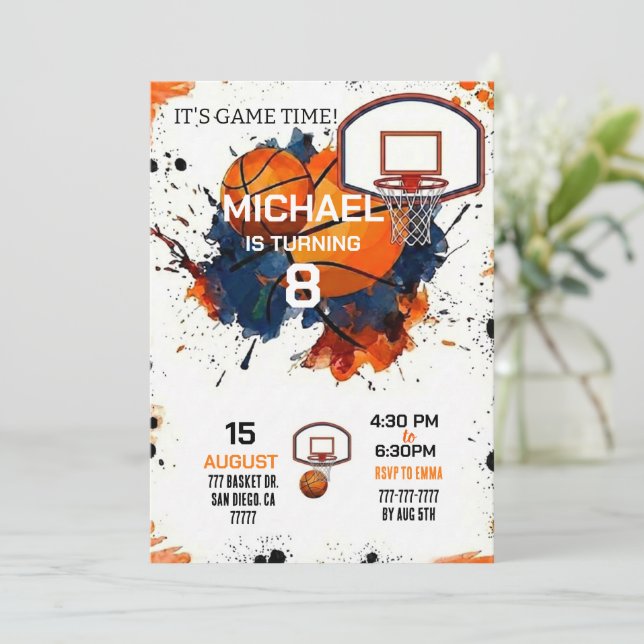Sports Outdoor Basketball Birthday Invitation (Standing Front)