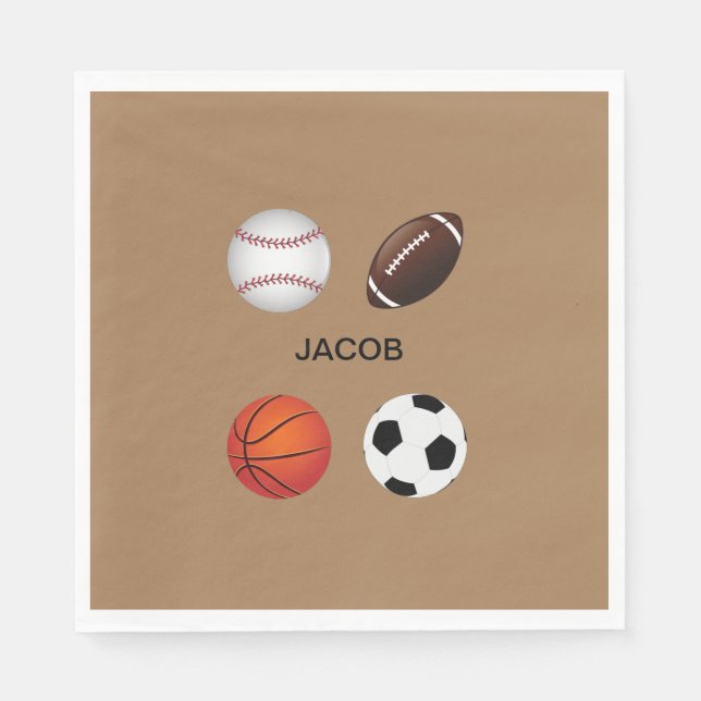 " SPORTS" PAPER NAPKINS WITH CHILDS NAME. (Front)
