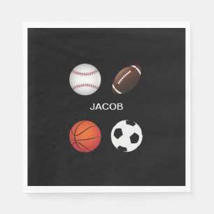 " SPORTS" PAPER NAPKINS WITH CHILDS NAME.