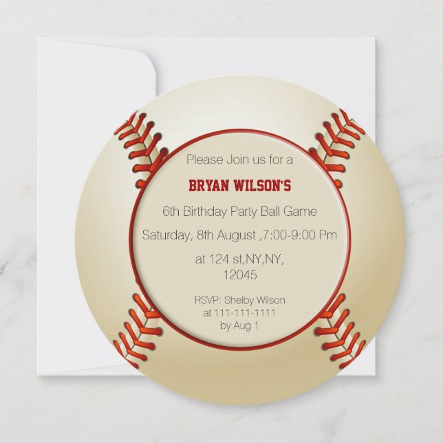 Sports Party Baseball theme Personalised Invites (Front)
