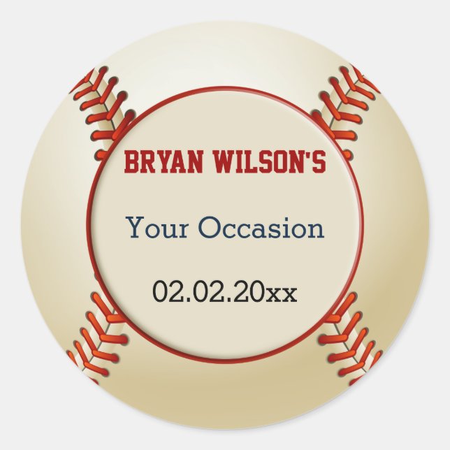 Sports Party Baseball theme Personalised stickers (Front)
