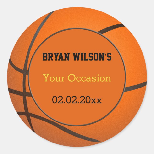 Sports Party Baskeball theme Personalised stickers (Front)