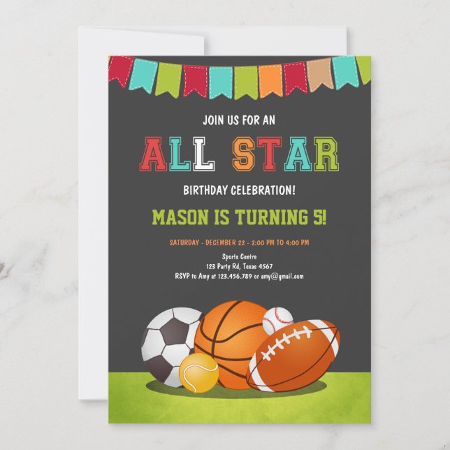 Sports Party boy All star Baseball Birthday Invitation (Front)