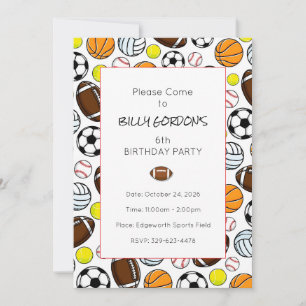 Sports Party Kids Colourful Football Fun Invitation