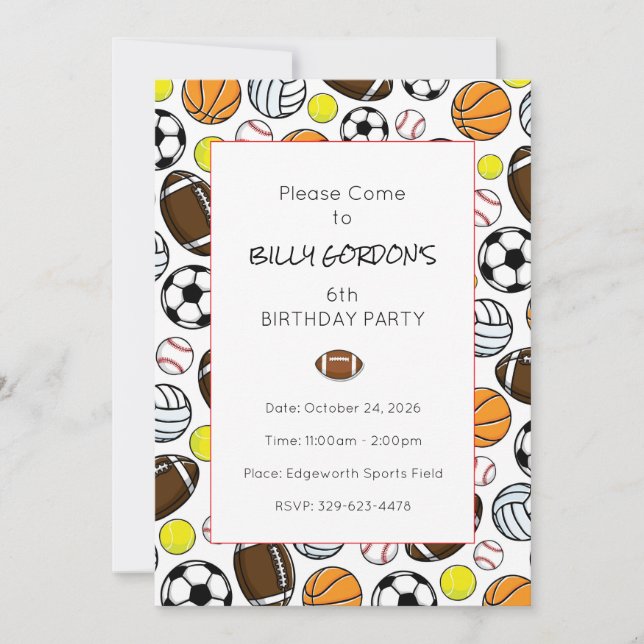 Sports Party Kids Colourful Football Fun Invitation (Front)
