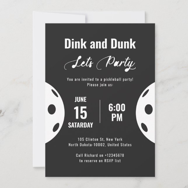 Sports Party Pickleball Black Theme Birthday Party Invitation (Front)