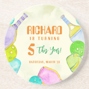 Sports Party Watercolor Pickleball Themed Birthday Coaster